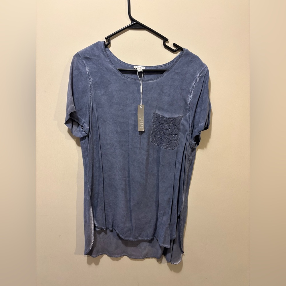 Women's Blue Top with Pocket Detail